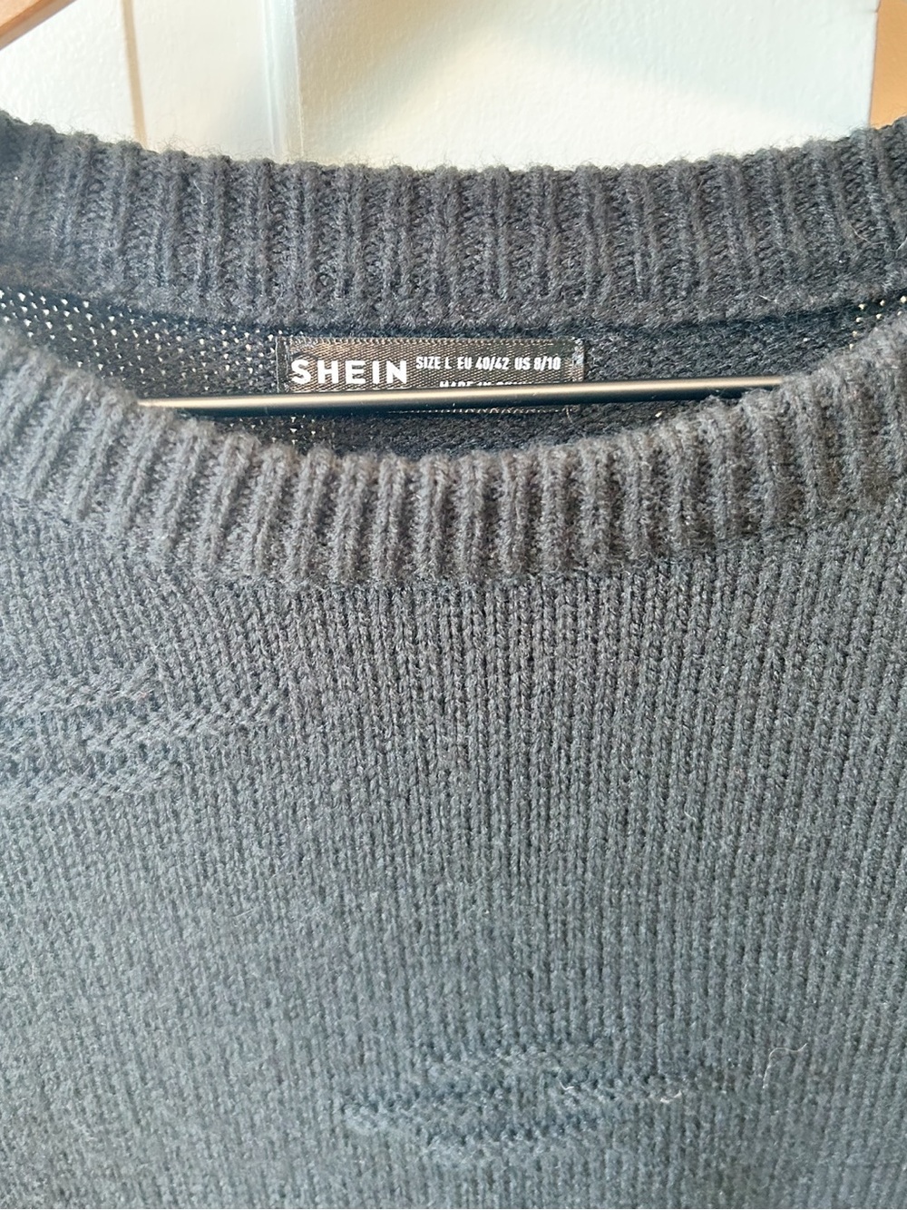SHEIN Black Raised Dash Knit Pearl Bead Embellished Sleeve Sweater - Size Large - Picture 7 of 7